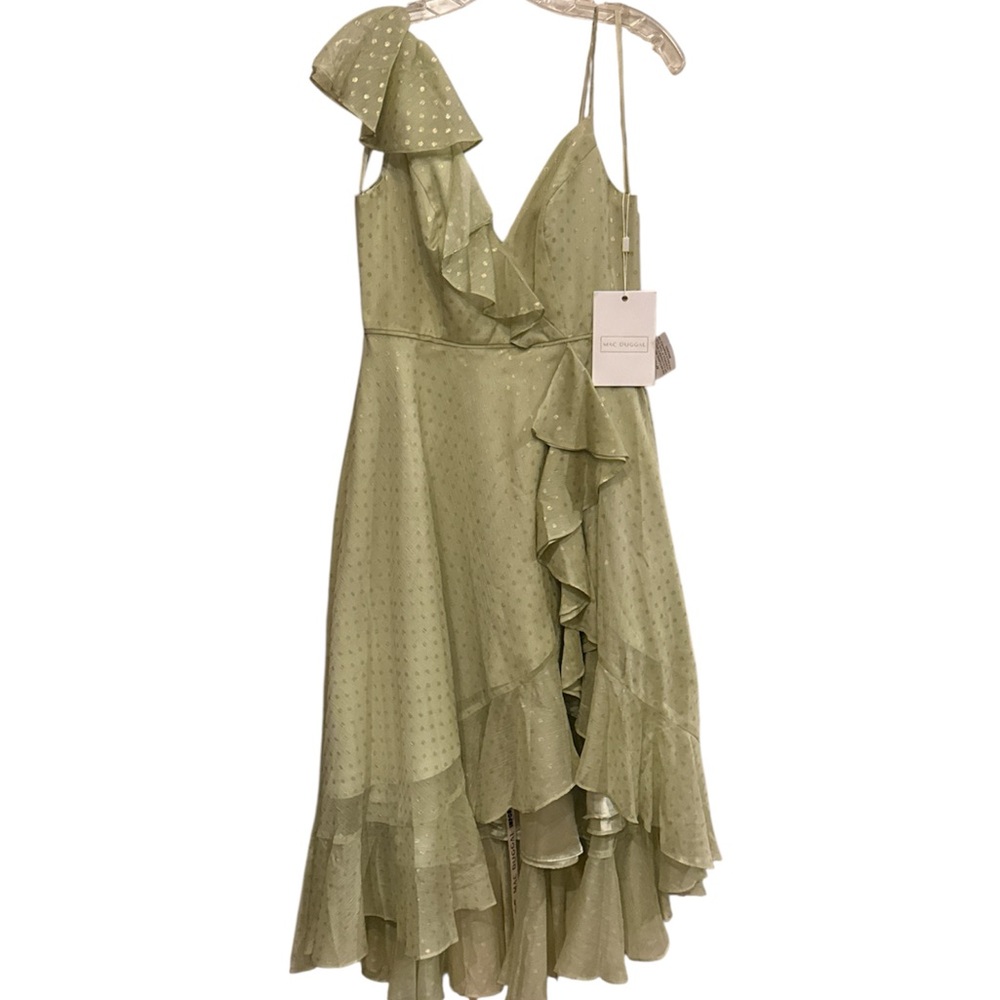 Mac Duggal Light Green Dress with Gold Accents size 4